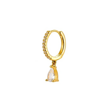SK Studio Pakistan - S925 Dewdrop Charm Hoop - Sterling Silver Hoop with Hinged Closure for Lobes and Helix Piercing