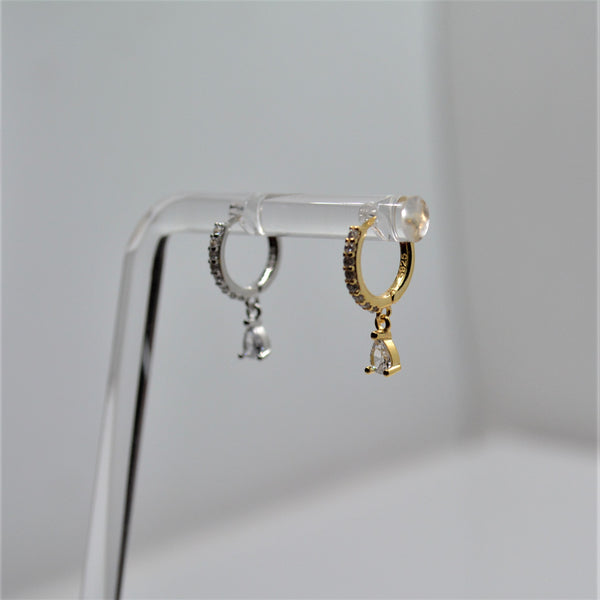 SK Studio Pakistan - S925 Dewdrop Charm Hoop - Sterling Silver Hoop with Hinged Closure for Lobes and Helix Piercing