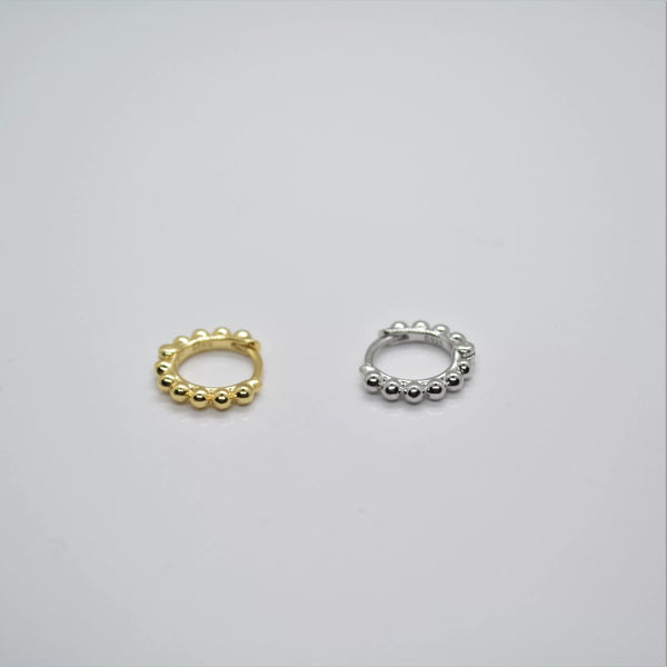 SK Studio Pakistan - S925 Beaded Hoop - Sterling Silver Hinged Earring for Lobes and Helix