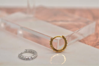SK Studio Pakistan - S925 7mm Double Pave Hoop - Sterling Silver Hinged Earring for Lobes and Helix