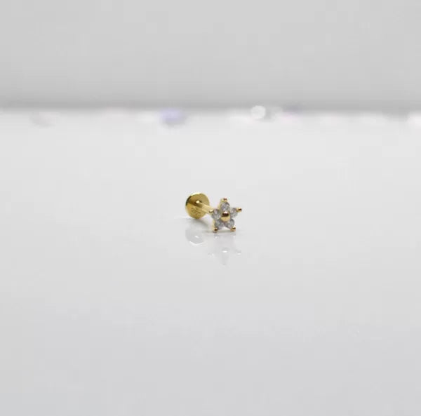SK Studio Pakistan - S925 Flower Stud - Sterling Silver Stud with Internal Threading, perfect for Lobes, Flat, Conch, Tragus, Helix, and Nose Piercings