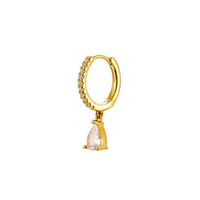 SK Studio Pakistan - S925 Dewdrop Charm Hoop - Sterling Silver Hoop with Hinged Closure for Lobes and Helix Piercing 