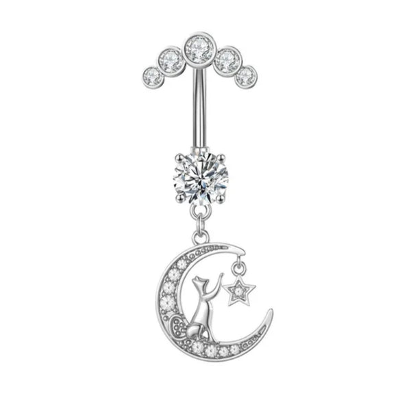 Cute Cat Dangling Charm Belly Bar