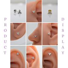 SK Studio Pakistan - S925 Trinity Stud - 925 Sterling Silver stud featuring AAA-Grade Cubic Zirconia, perfect for lobes, flat, conch, tragus, helix, and nose piercings.