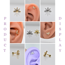 SK Studio Pakistan - Water Lily Stud - 925 Sterling Silver stud featuring AAA-grade Cubic Zirconia, perfect for lobes, flat, and conch piercings.