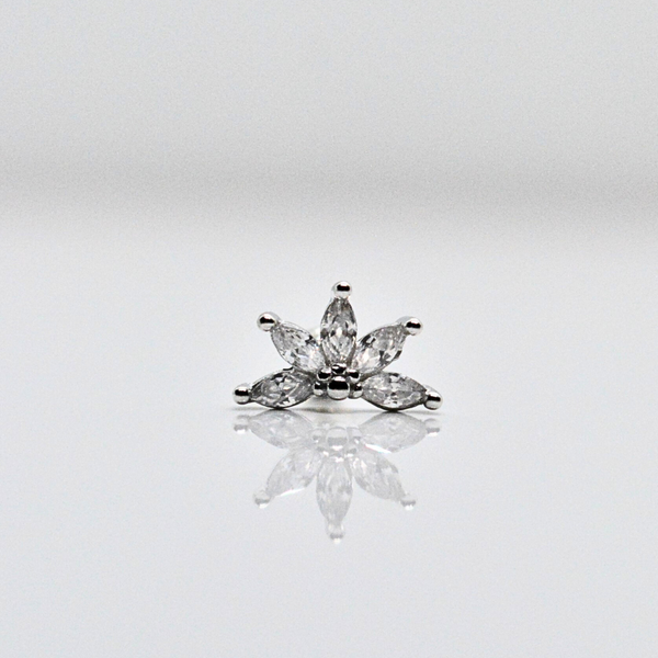 SK Studio Pakistan - Water Lily Stud - 925 Sterling Silver stud featuring AAA-grade Cubic Zirconia, perfect for lobes, flat, and conch piercings.