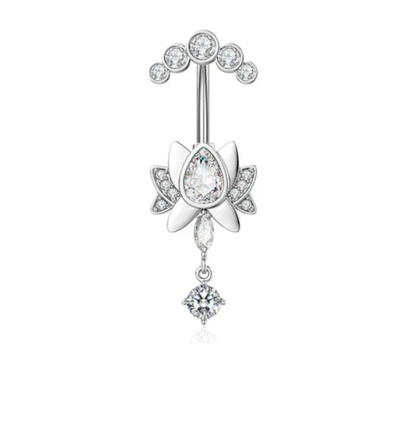 Lotus Dangling Charm Belly Bar