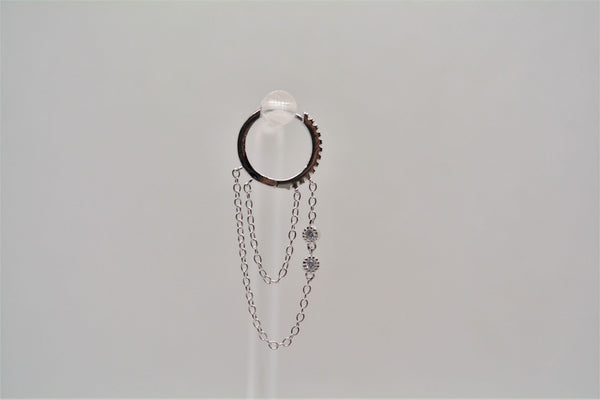 SK Studio Pakistan - S925 Double Chain Hoop - Sterling Silver Hoop with Hinged Closure for Lobes and Helix Piercing