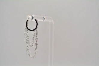 SK Studio Pakistan - S925 Double Chain Hoop - Sterling Silver Hoop with Hinged Closure for Lobes and Helix Piercing