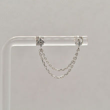 SK Studio Pakistan - S925 Double Stud Double Chain - Sterling Silver Stud with Butterfly Closure and Double Chain for Lobes